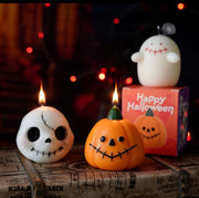 Halloween Pumpkin & Skull Scented Candle Set – Set of 3