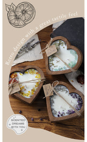 Heart & Rectangle shaped Wooden Scented Candle with dried flowers
