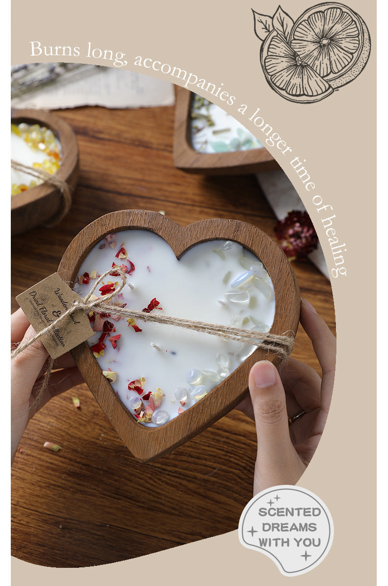 Heart & Rectangle shaped Wooden Scented Candle with dried flowers