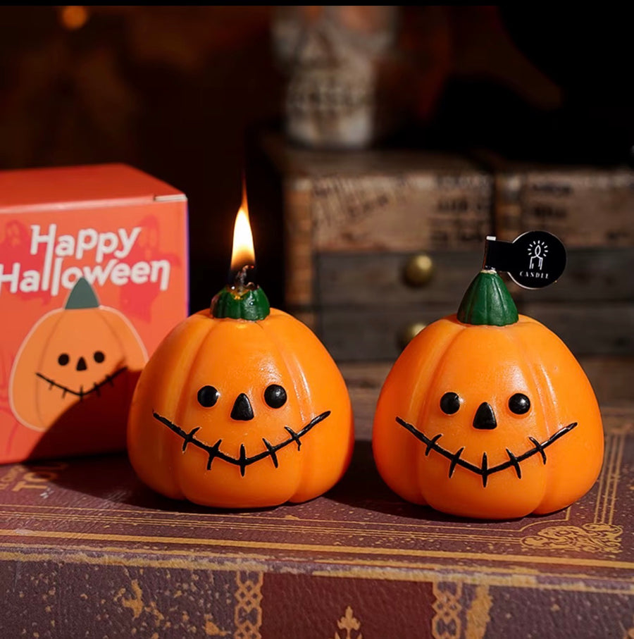 Halloween Pumpkin & Skull Scented Candle Set – Set of 3