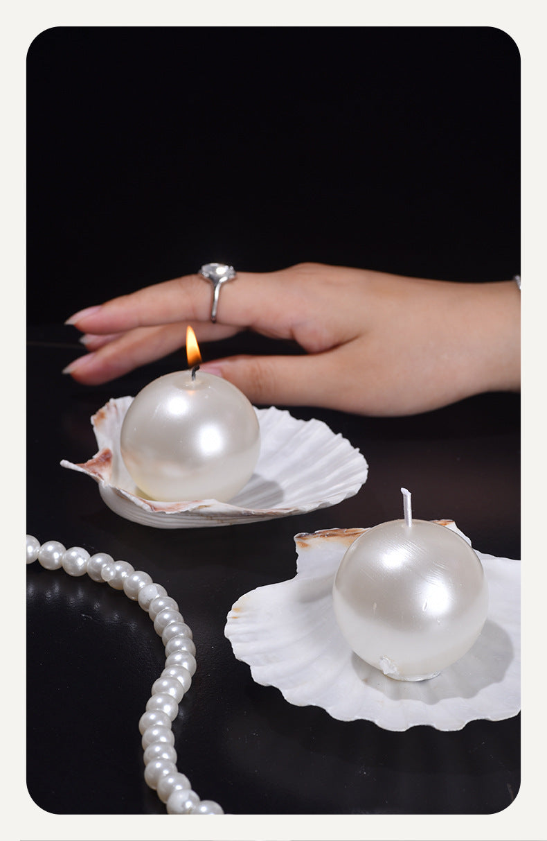 Pearl shaped Candle on Shell