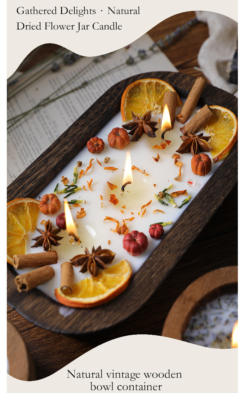 Heart & Rectangle shaped Wooden Scented Candle with dried flowers