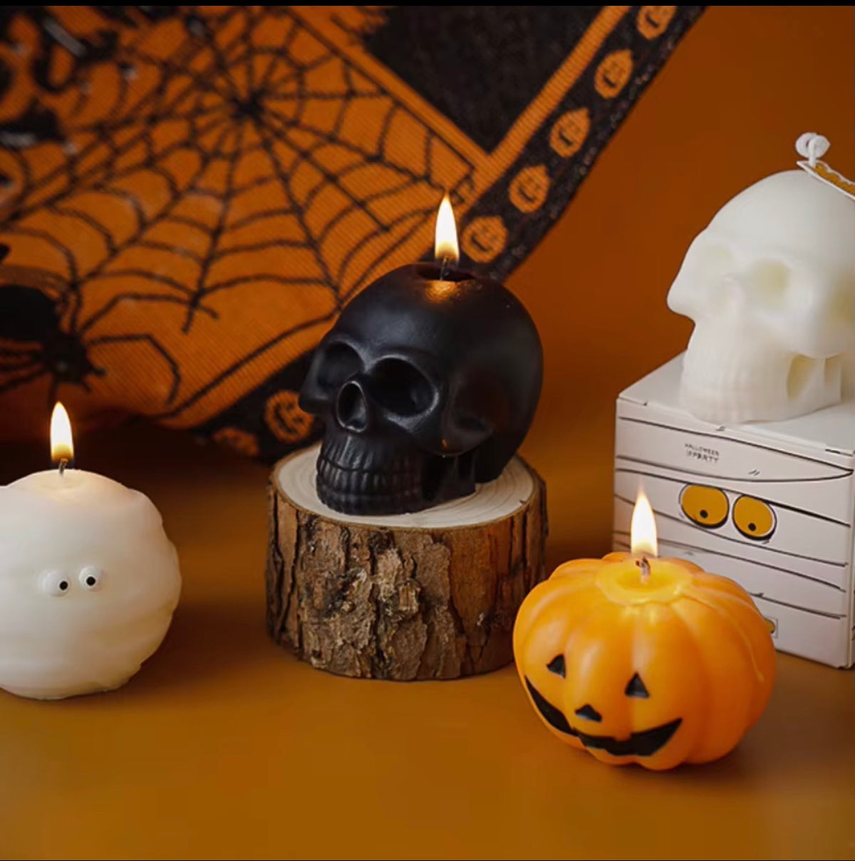 Halloween Pumpkin & Skull Scented Candle Set – Set of 3