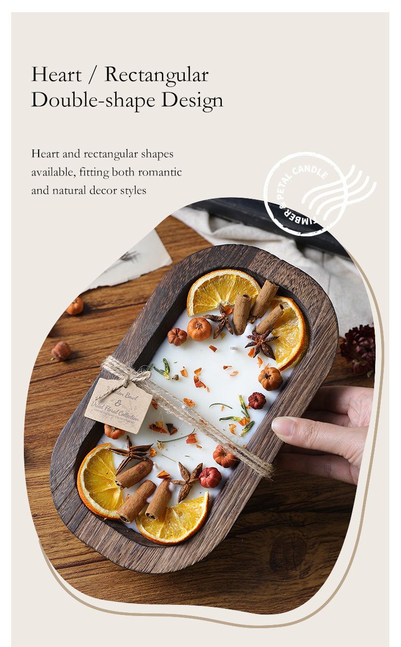 Heart & Rectangle shaped Wooden Scented Candle with dried flowers