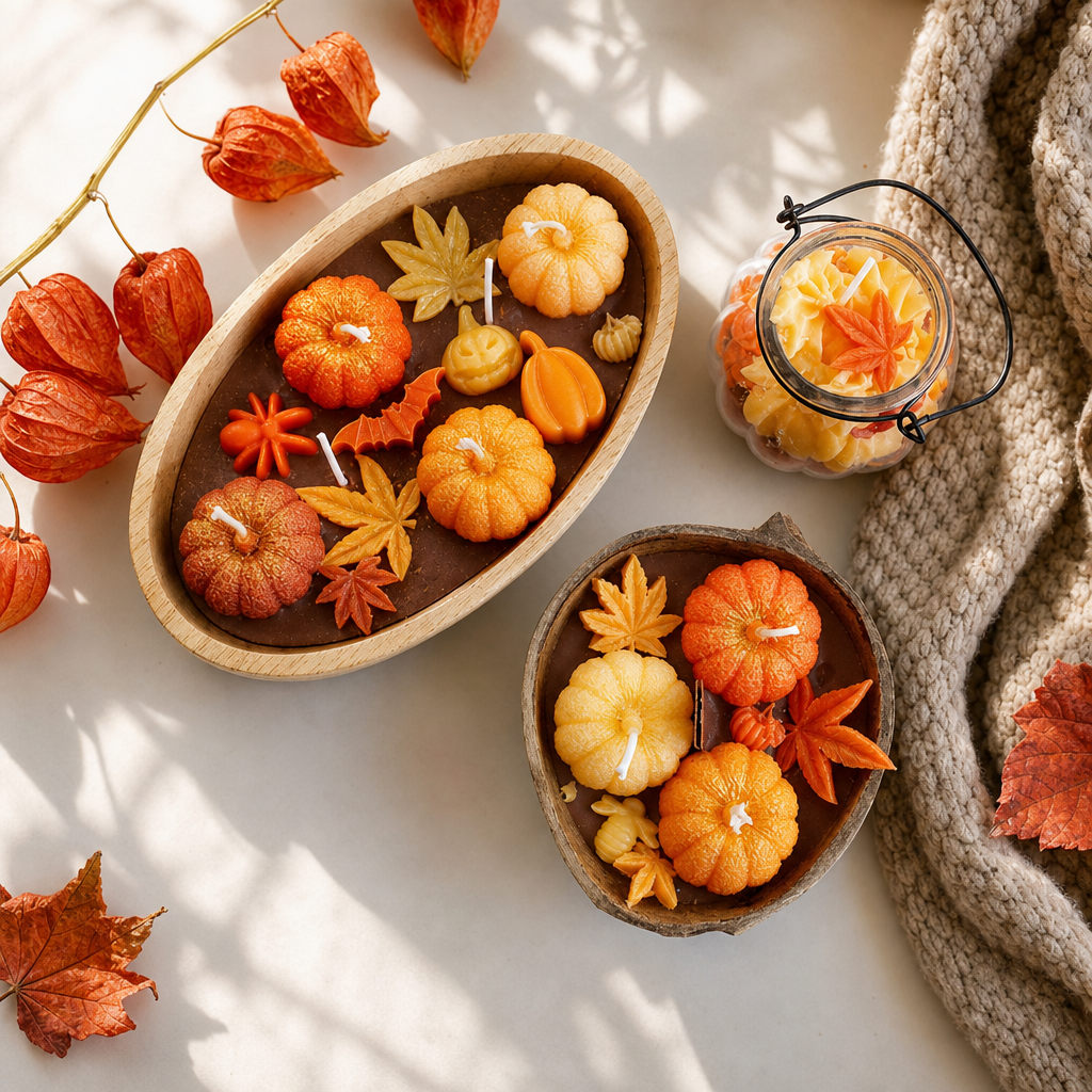 Handmade Pumpkin Candle Wooden Oval Tray