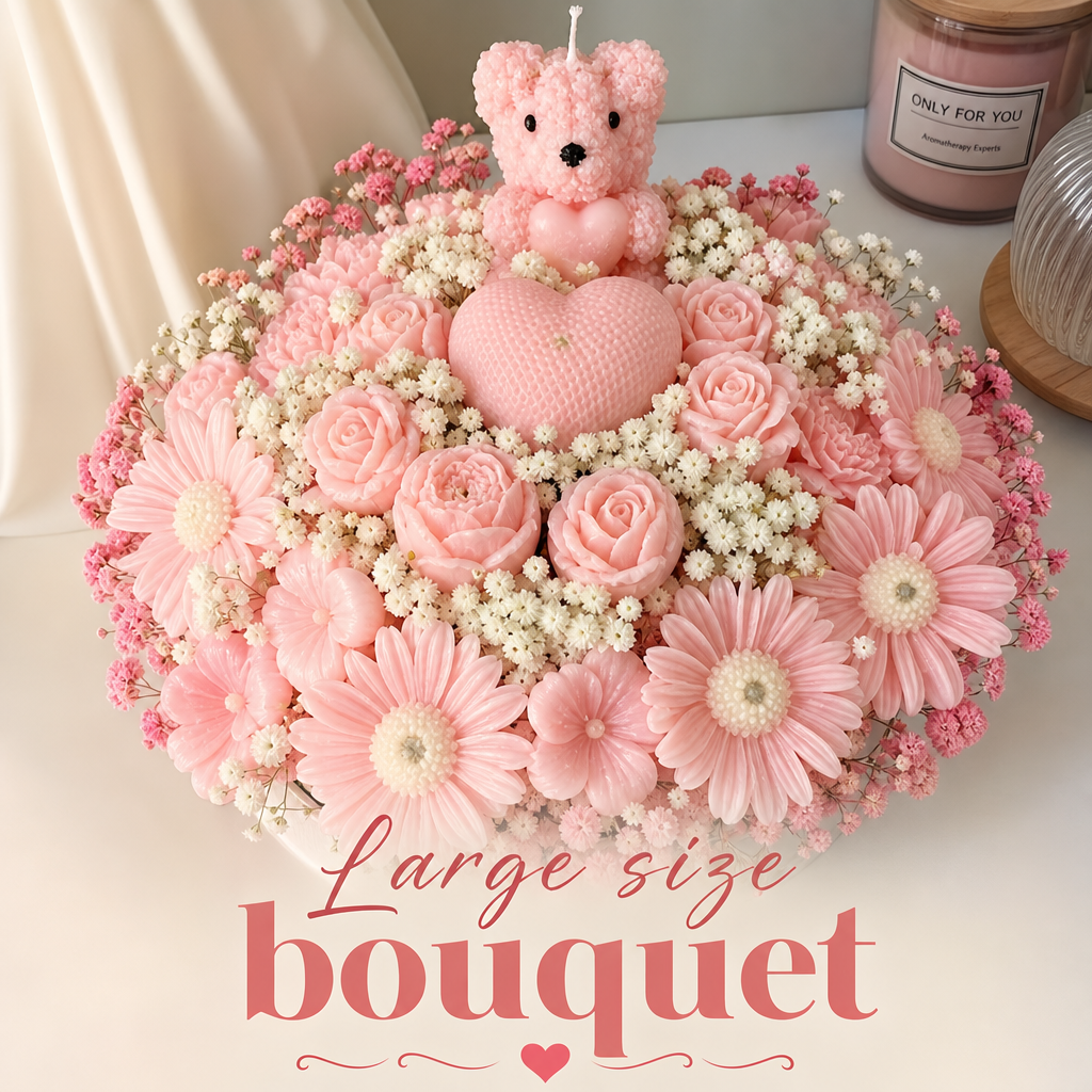 Birthday Edition- Teddy Floral Candle Bouquet handmade