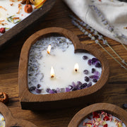 Heart & Rectangle shaped Wooden Scented Candle with dried flowers