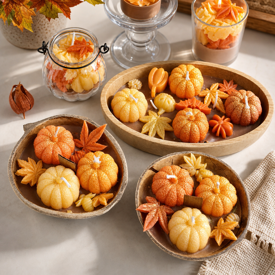 Handmade Pumpkin Candle Wooden Oval Tray
