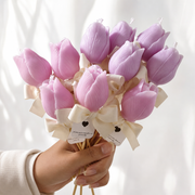 Realistic 3D Tulip Flower Candles with Wooden Stem