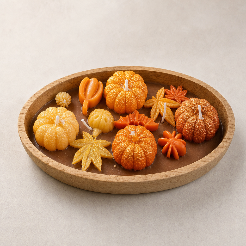 Handmade Pumpkin Candle Wooden Oval Tray