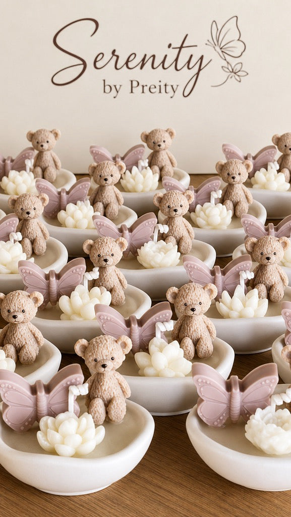 Handmade Butterfly Bear Cup Candles