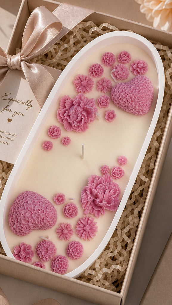 Rosette Garden Soy Wax Candle Tray – Floral Gift Candle | Serenity Scent