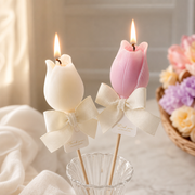 Realistic 3D Tulip Flower Candles with Wooden Stem