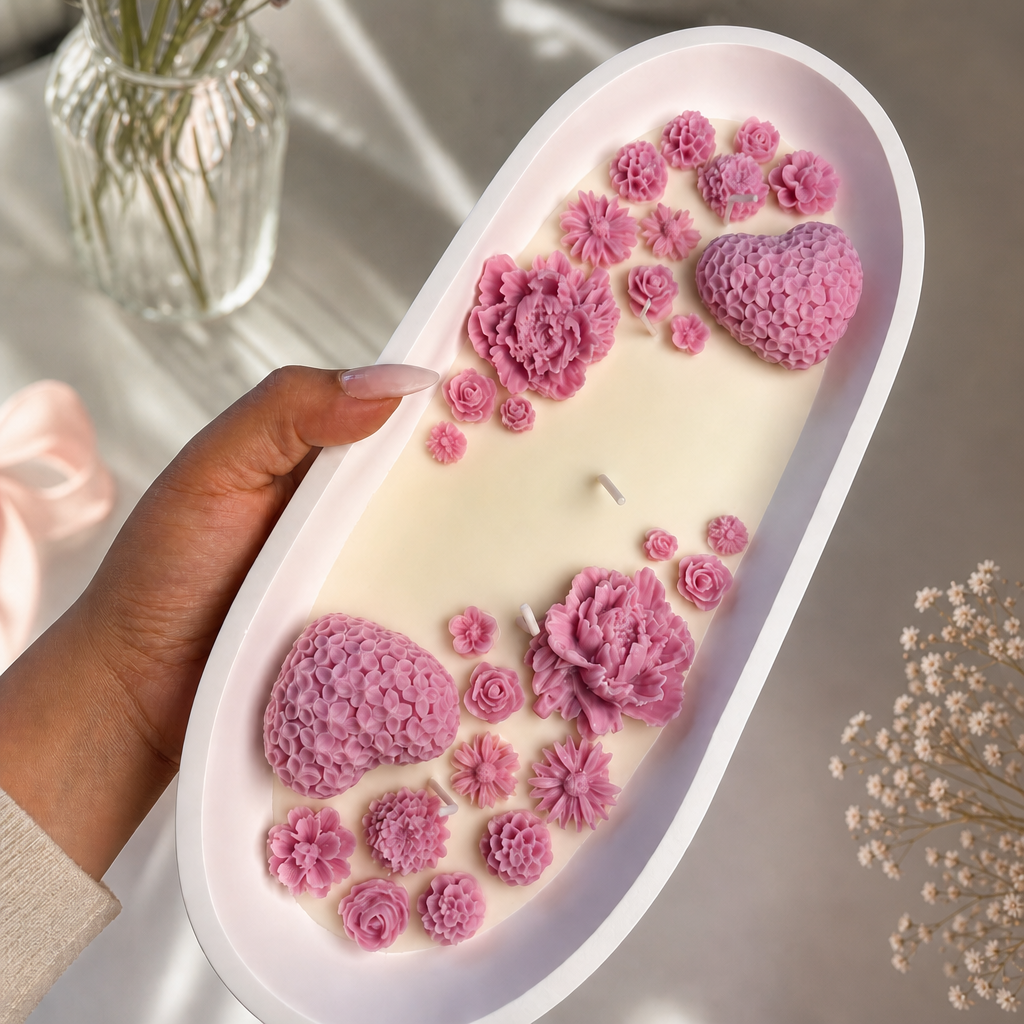 Rosette Garden Soy Wax Candle Tray – Floral Gift Candle | Serenity Scent