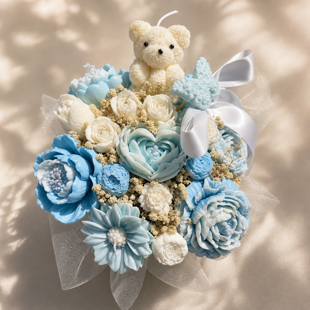 Birthday Edition- Teddy Floral Candle Bouquet handmade
