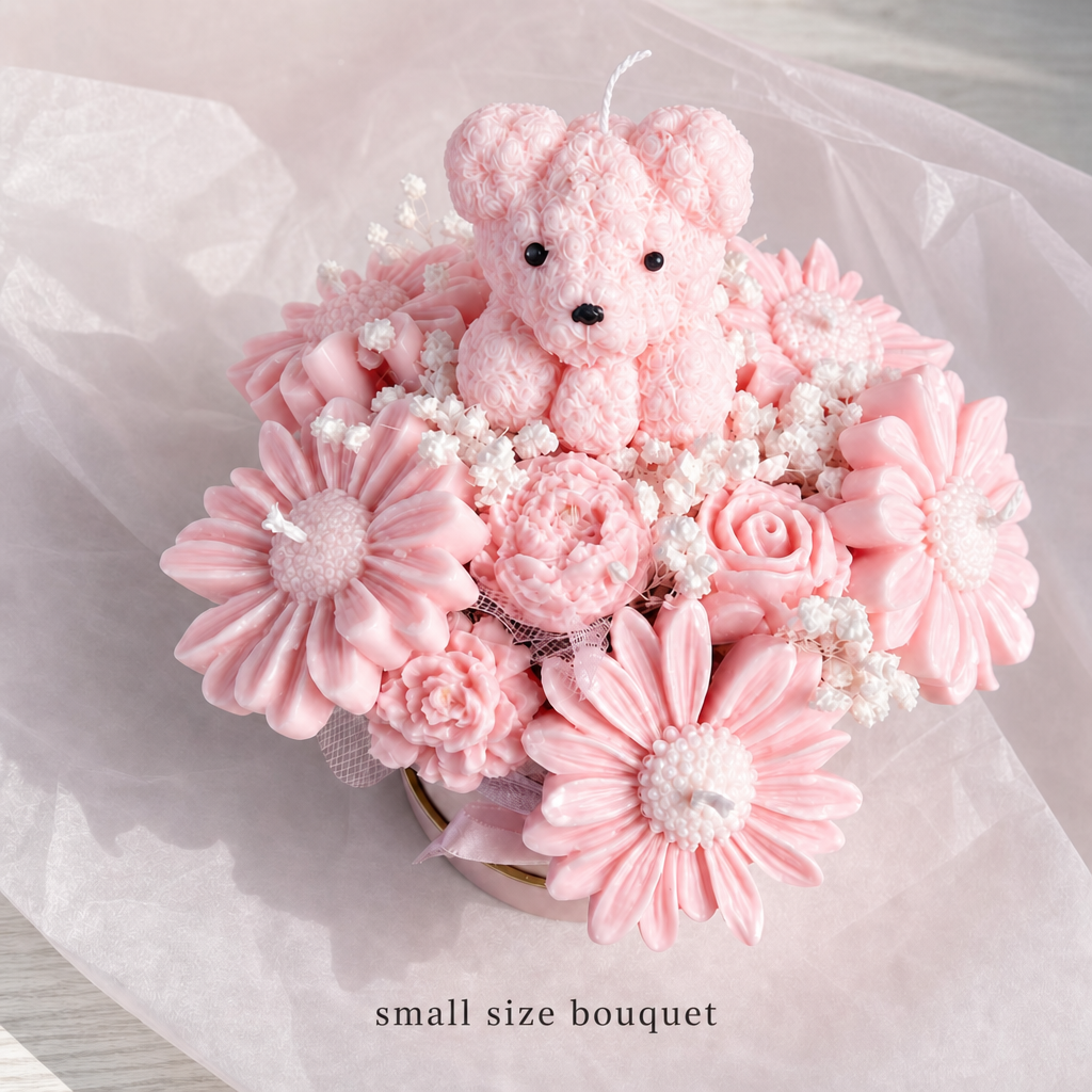Birthday Edition- Teddy Floral Candle Bouquet handmade