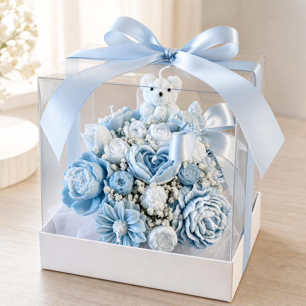 Birthday Edition- Teddy Floral Candle Bouquet handmade
