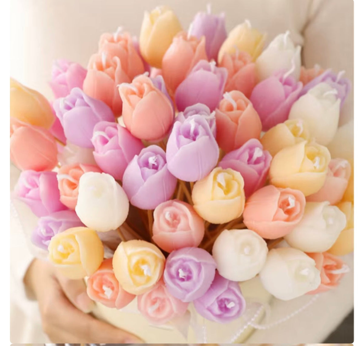 Realistic 3D Tulip Flower Candles with Wooden Stem