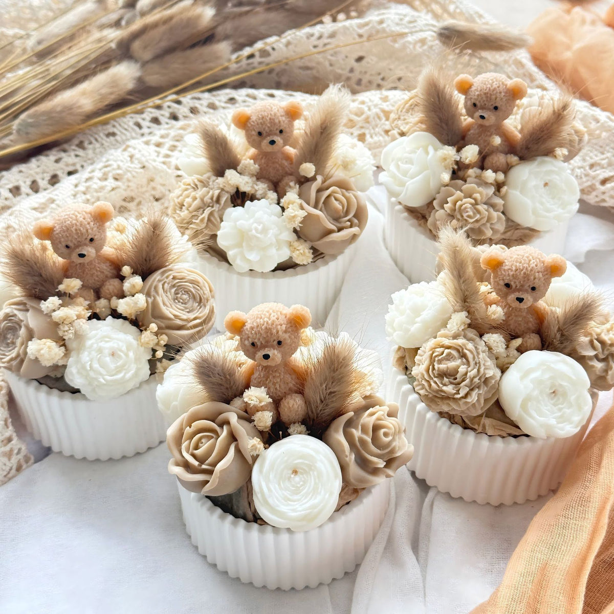 Handmade Bear Flower Bouquet Scented Candle