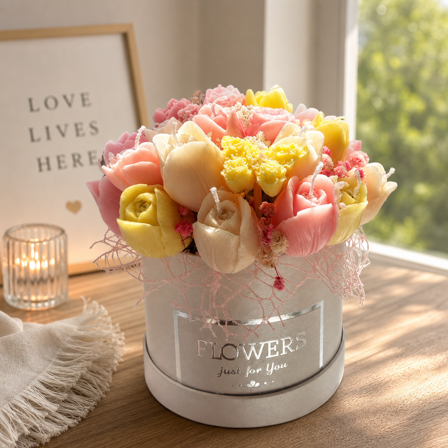 Handmade Tulip Flower Candle Bouquet – Romantic Floral Gift