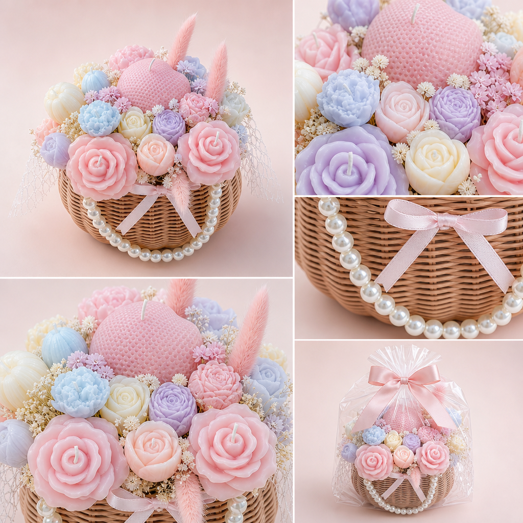 Handmade Pearl Basket Candle Bouquet