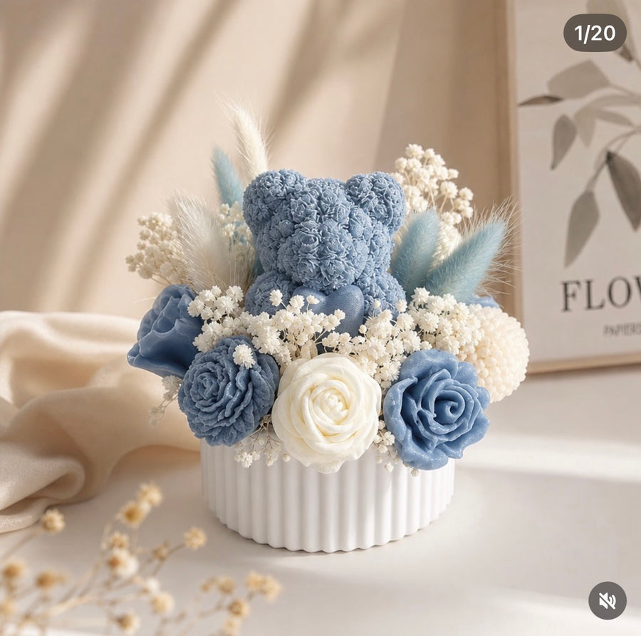 Teddy Bear Floral Soy Wax Baby Shower Candle Favor