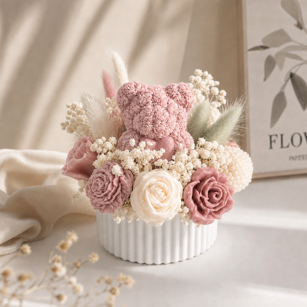 Teddy Bear Floral Soy Wax Baby Shower Candle Favor