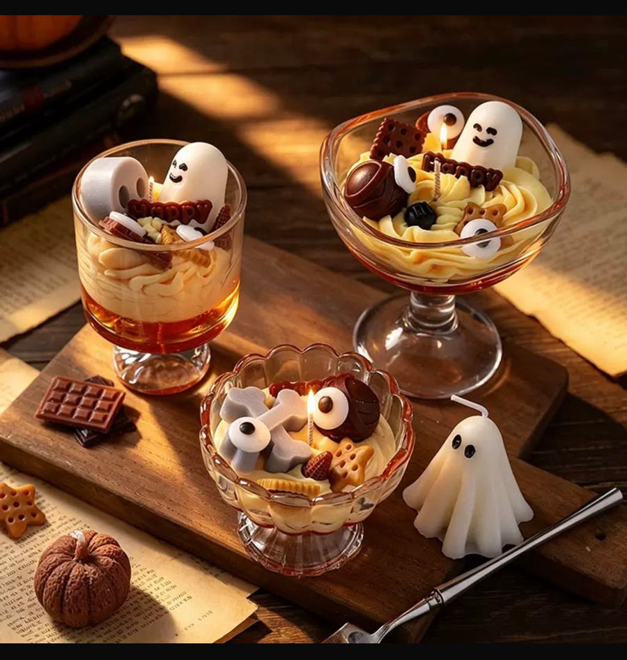 Spooky Sweet Halloween Candle Collection - 3 candles with ghost figurine