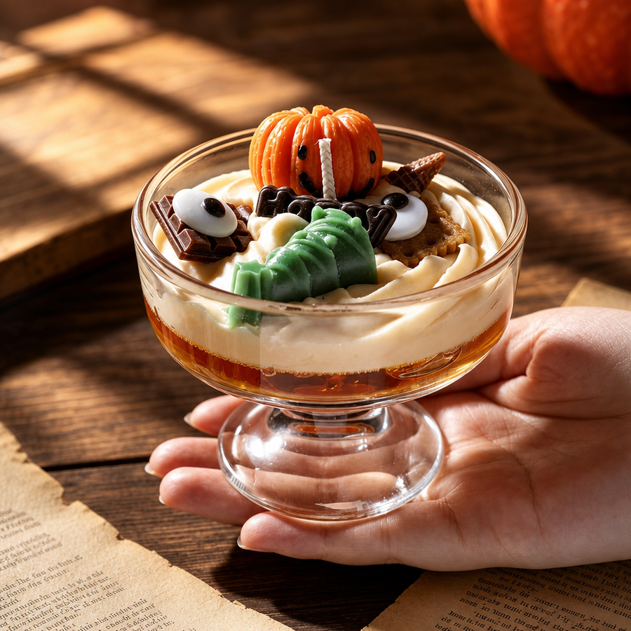 Haunted Harvest Dessert Candle - held in hand