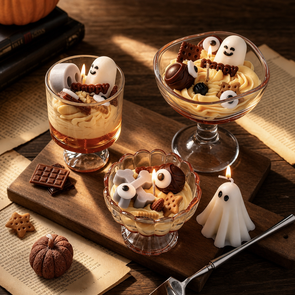 Happy Haunting Ghost Dessert Candle - 3 candles with ghost figurine