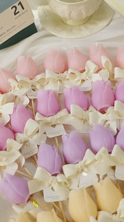 Realistic 3D Tulip Flower Candles with Wooden Stem