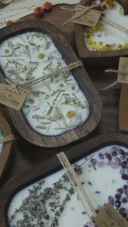 Heart & Rectangle shaped Wooden Scented Candle with dried flowers