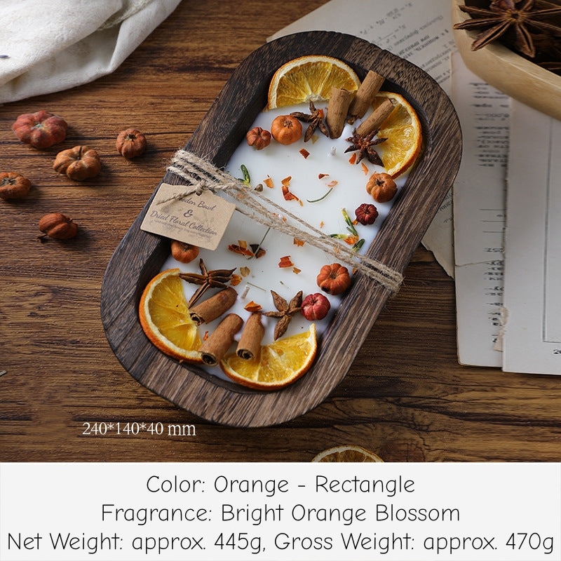 Heart & Rectangle shaped Wooden Scented Candle with dried flowers