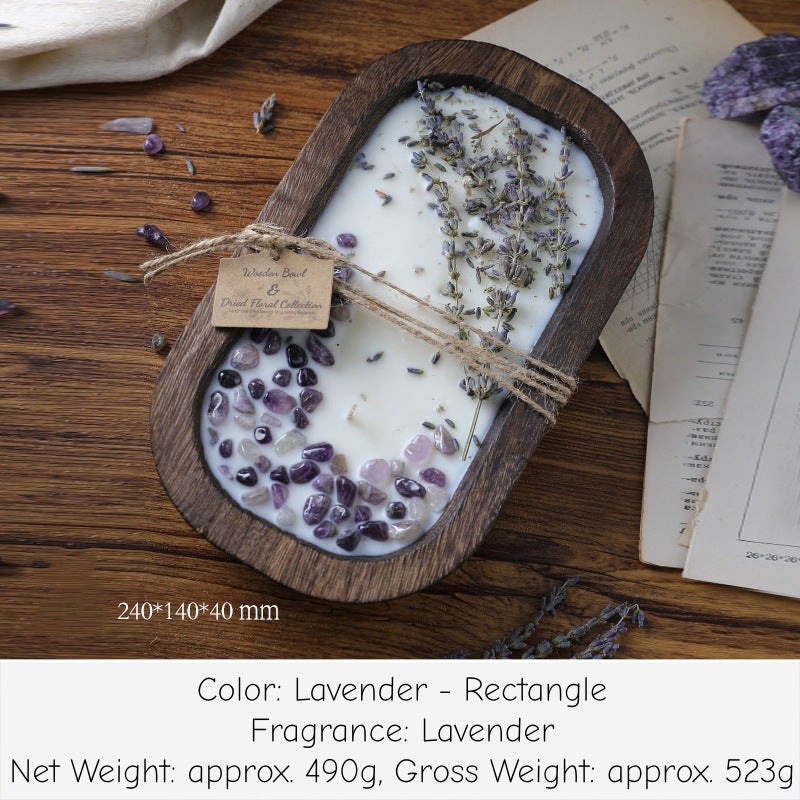 Heart & Rectangle shaped Wooden Scented Candle with dried flowers
