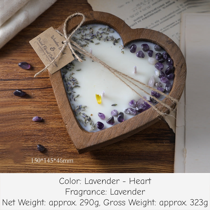 Heart & Rectangle shaped Wooden Scented Candle with dried flowers