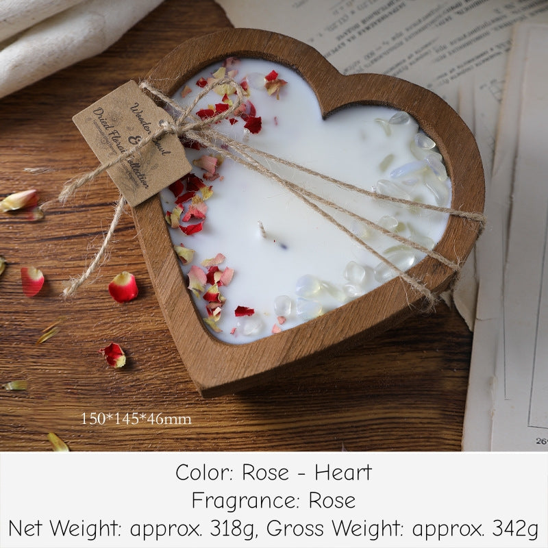 Heart & Rectangle shaped Wooden Scented Candle with dried flowers